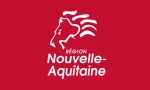 Lion blanc sur un fond rouge avec écrit en dessous région Nouvelle-Aquitaine