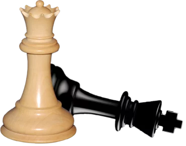 Une dame blanche de jeu d'échec est debout avec un roi noir couché derrière